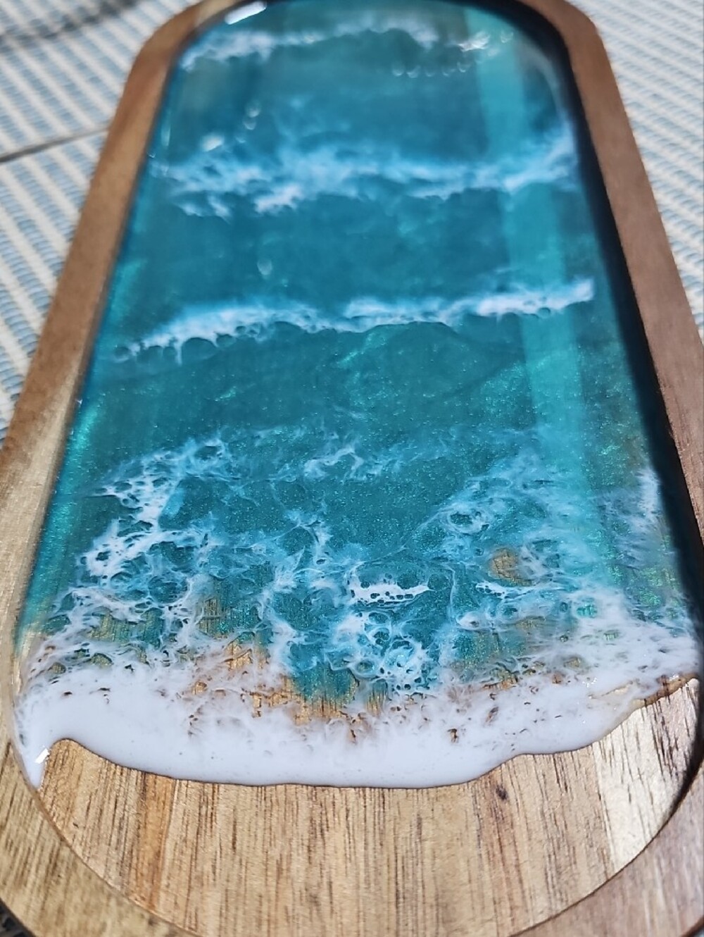 Teal Ocean Resin Acacia Wood Tray - Decorative Home Accent - Picture 10 of 11
